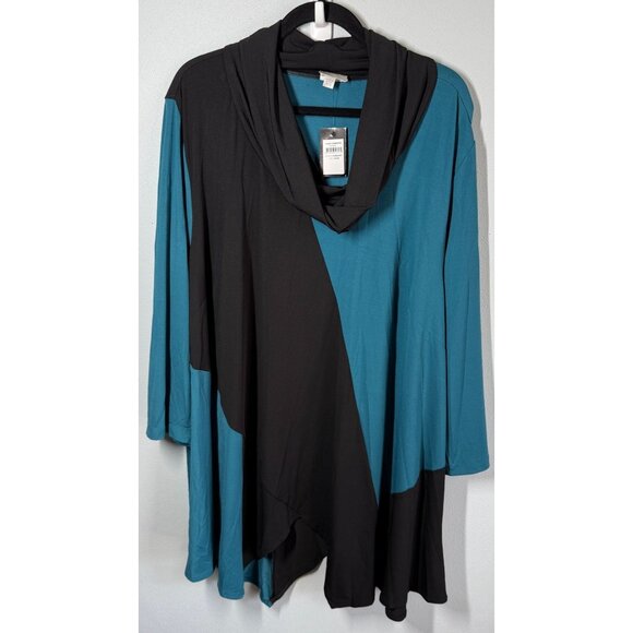 AVENUE Womens Plus Tunic Top 30/32 Colorblock Crowl Neck Asymmetrical Fairy NWT - Picture 1 of 13